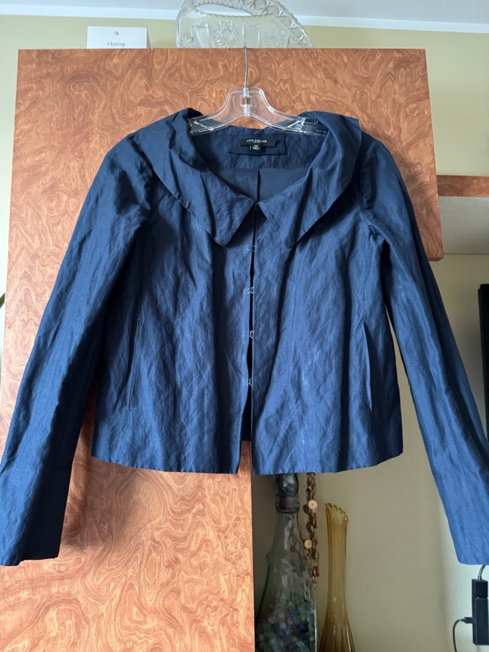 Ann Taylor Dark Blue Cropped Hook-Front Blazer